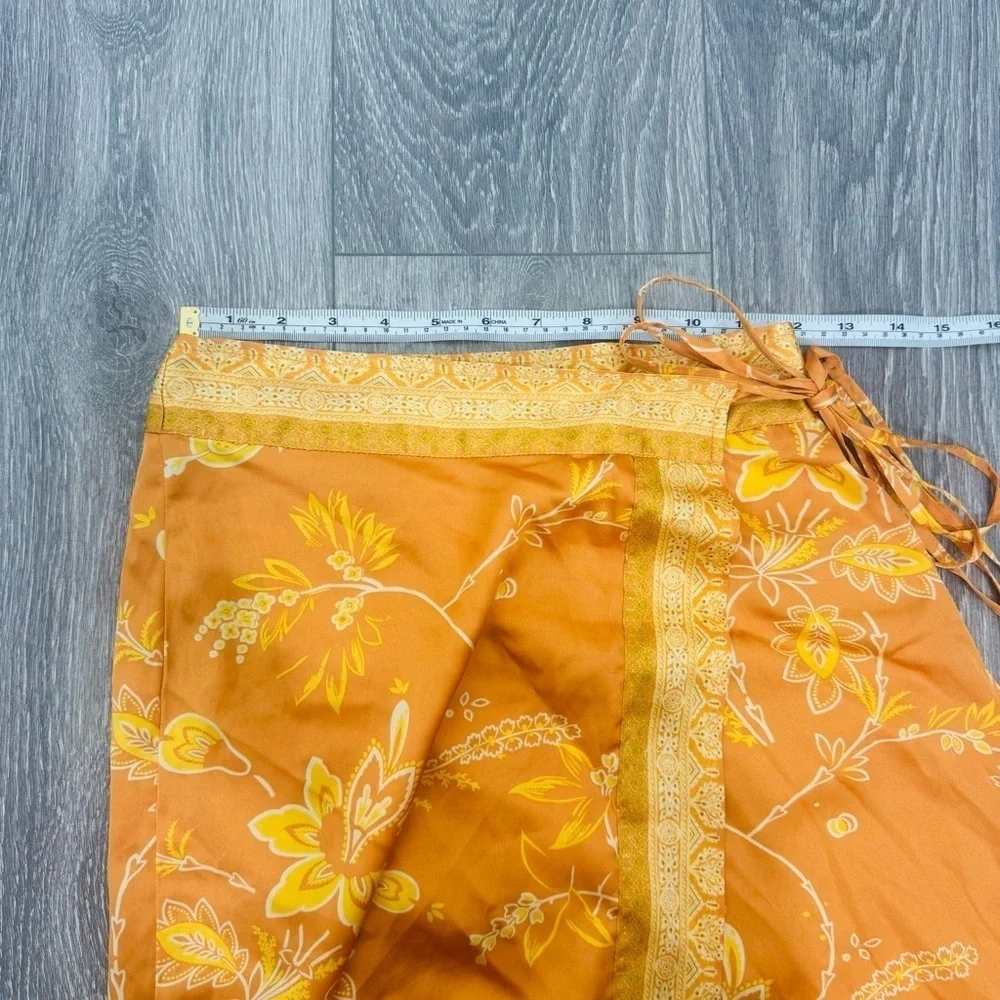 NWT $128 FREE PEOPLE Sz 0 Yasmin Border Print Wrap Midi Skirt In Orange Nectar